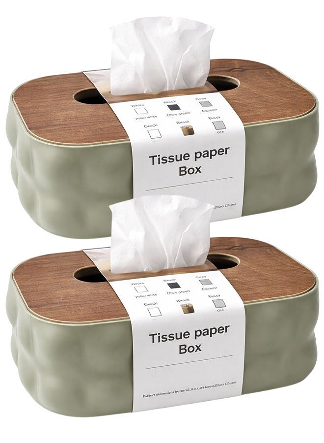 2 Olive Green Modern Tissue Box Cover with Lid – Decorative Rectangular Tissue Holder for Bathroom, Living Room, Bedroom & Office Beige